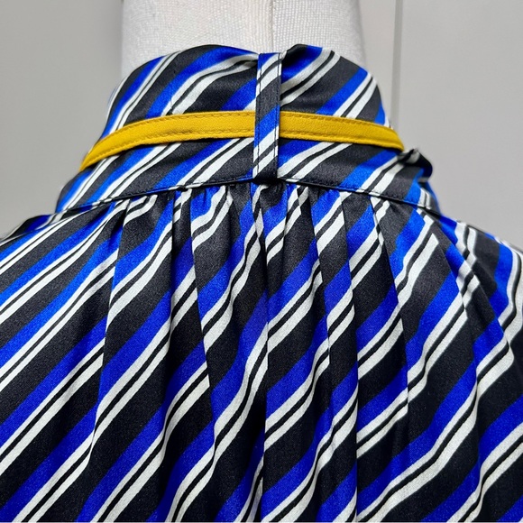 Tory Burch Silk Blue Striped Tie Neck long Sleeves Blouse Size 6 - Picture 6 of 16